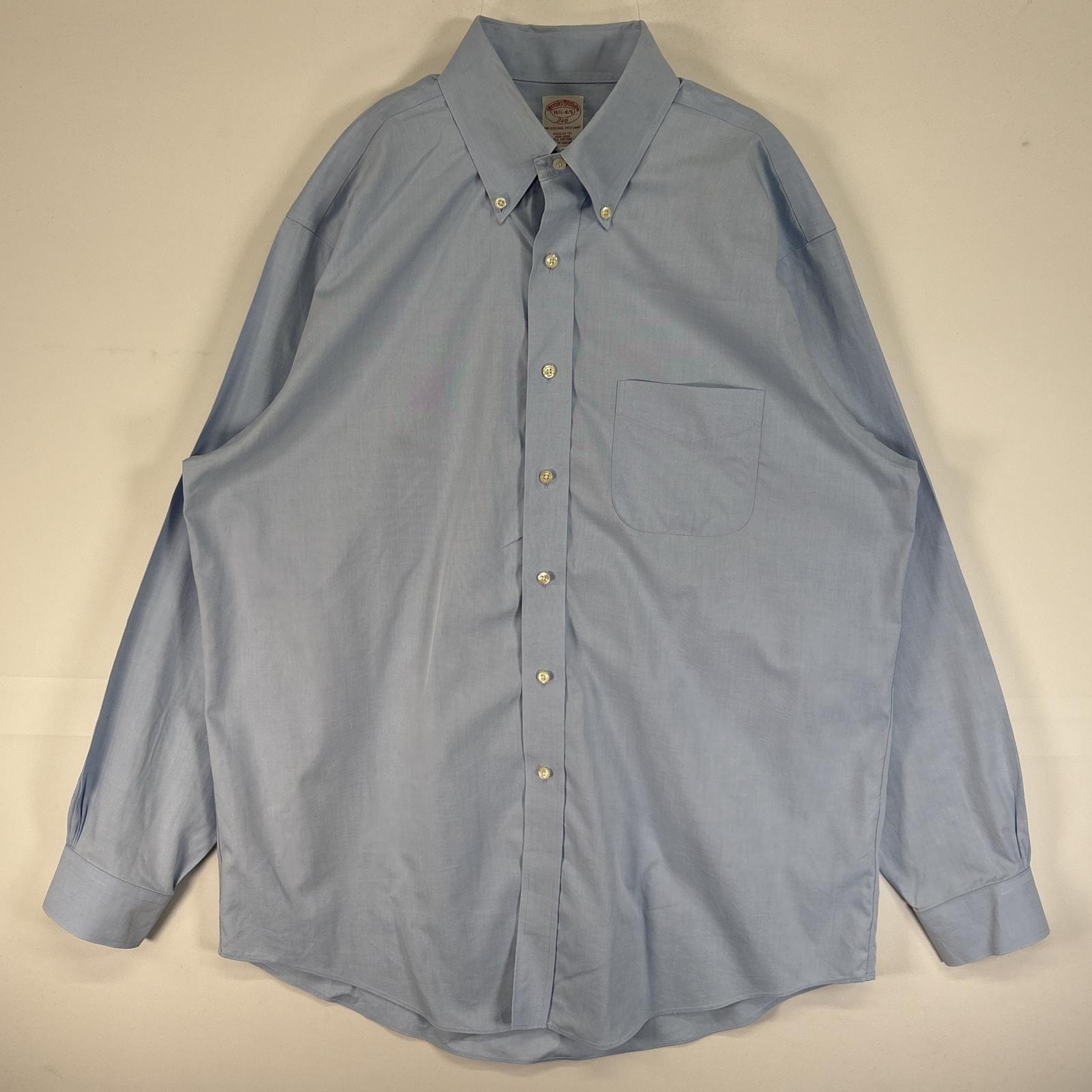 古着 ブルックスブラザーズ Brooks Brothers 長袖シャツ 大きいサイズ ボタンダウン オックスフォード 胸ポケ 346 16 1/2-4/5 L-XL 水色 無地 メンズ