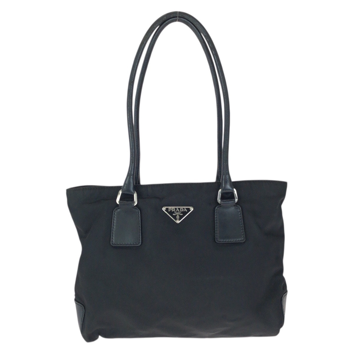 PRADA プラダ テスート 三角ロゴプレート ブラック 黒 シルバー金具 ナイロン レザー/ トートバッグ ショルダーバッグ 601287 【中古】