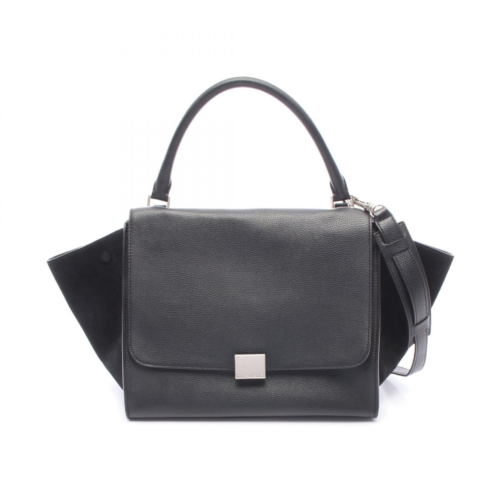 セリーヌ CELINE トラペーズ ミディアム ハンドバッグ バッグ レザー スウェード レディース ブラック系 169543MDB 【中古】