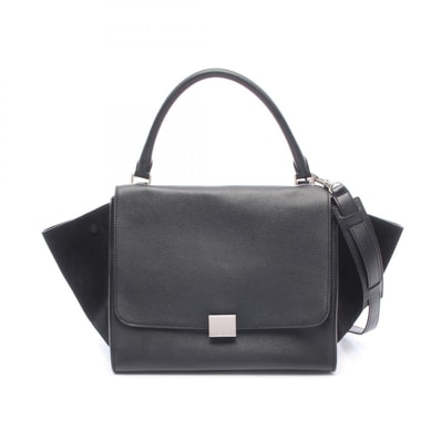 セリーヌ CELINE トラペーズ ミディアム ハンドバッグ バッグ レザー スウェード レディース ブラック系 169543MDB 【中古】
