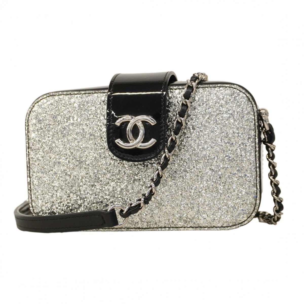 ★最終価格【6cc3927】シャネル ショルダーバッグ チェーンショルダー パテントレザー ブラック シルバー シルバー金具【中古】レディース