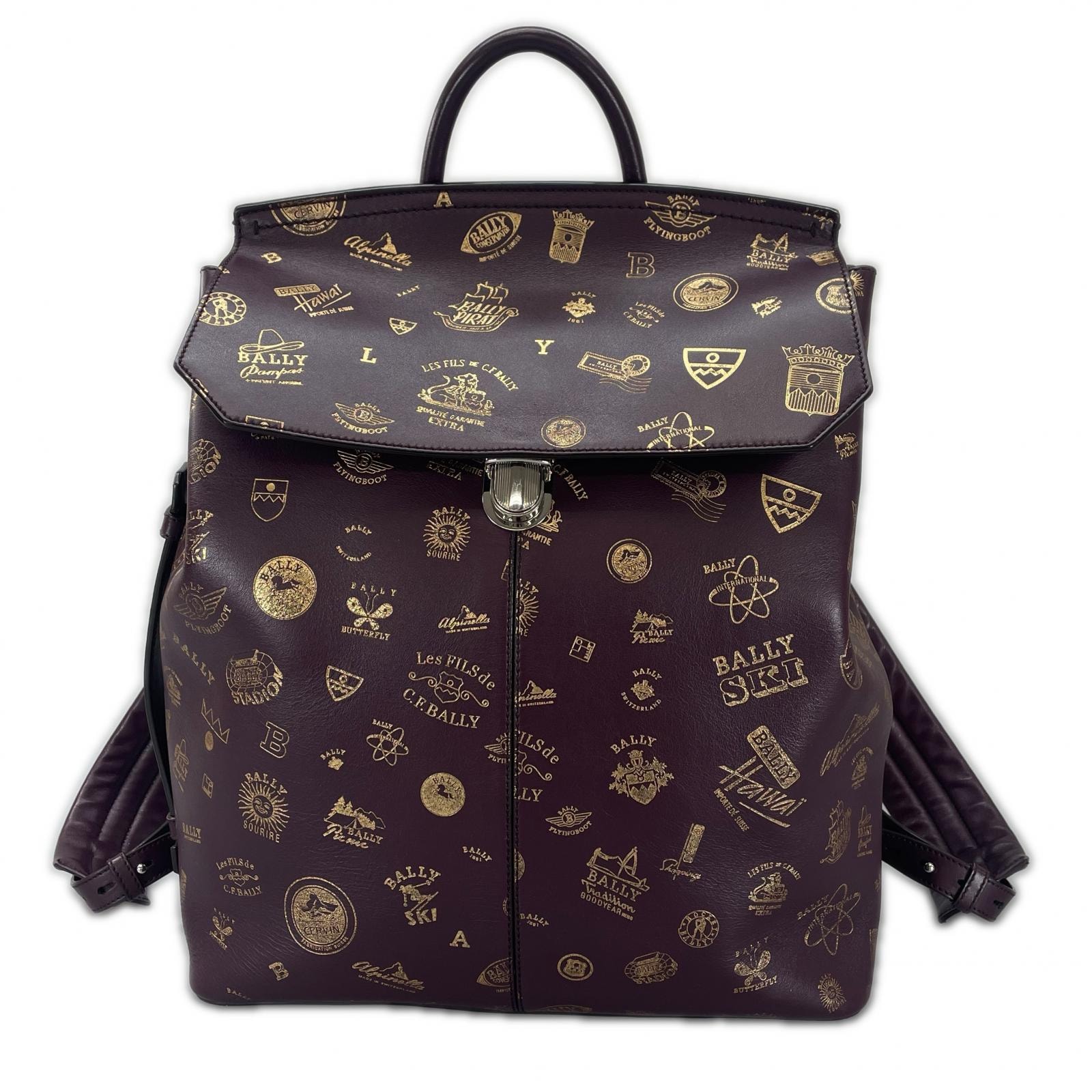 BALLY バリー スタンプ柄 リュック・デイパック レザー パープル レディース【中古】