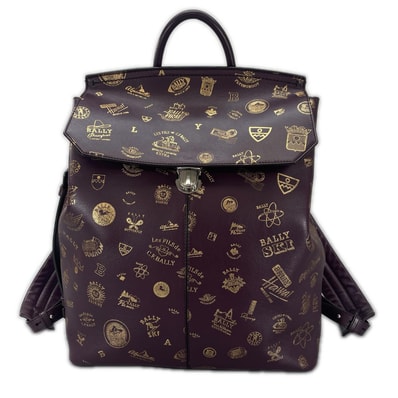 BALLY バリー スタンプ柄 リュック・デイパック レザー パープル レディース【中古】