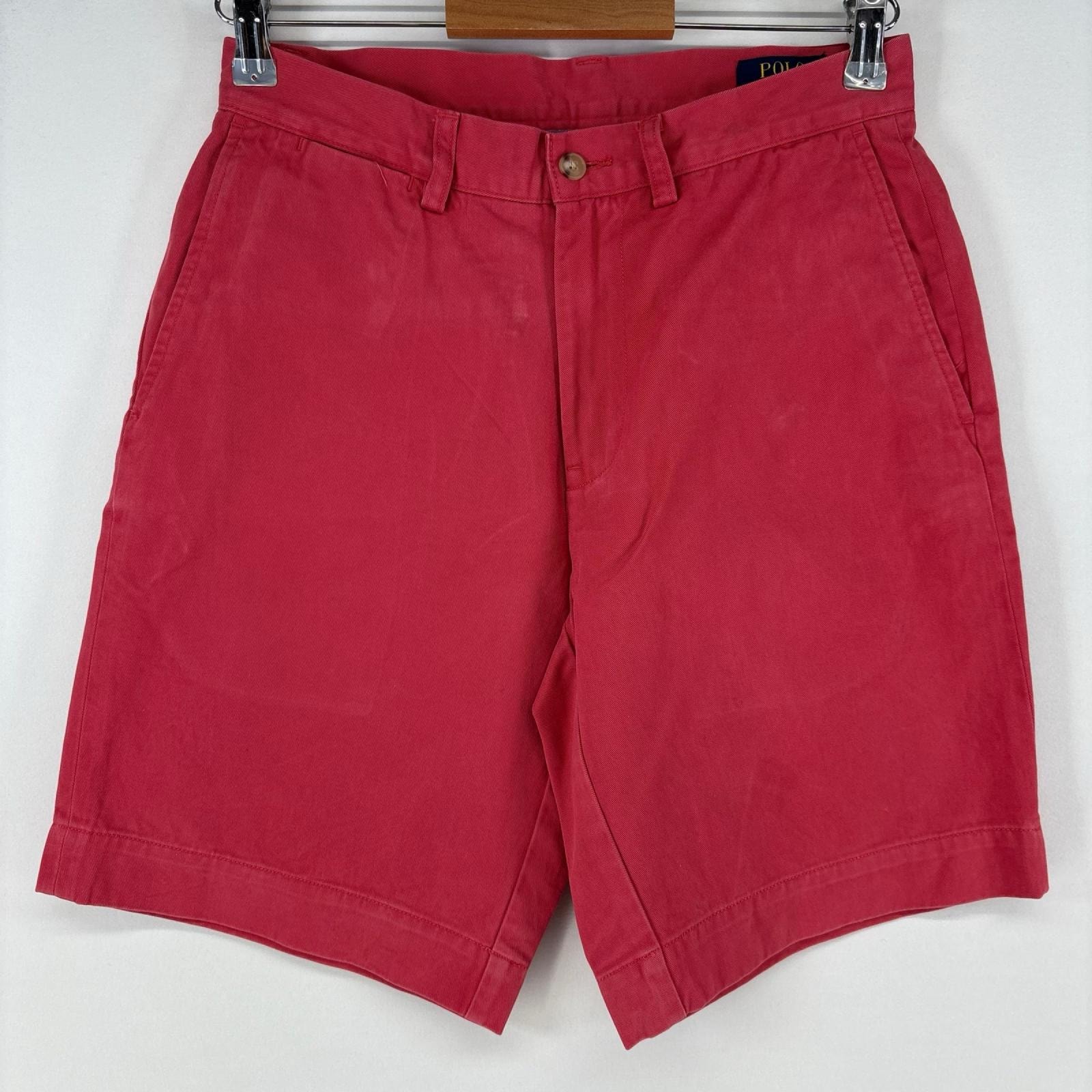 古着 ポロ・ラルフローレン POLO RALPH LAUREN ショートパンツ チノパン ワンポイントロゴ ジップ ハーフパンツ w30  レッド系 メンズ
