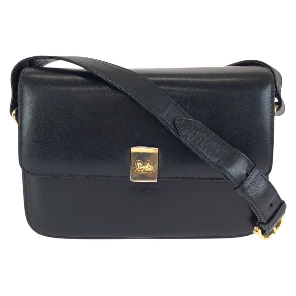 美品 CELINE セリーヌ ヴィンテージ ホースキャリッジ 馬車金具 ブラック 黒 ゴールド金具 レザー ショルダーバッグ ポシェット 602781 【中古】