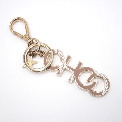 JIMMY CHOO(ジミーチュウ)CHOOロゴ キーリング バッグチャーム キーホルダー スターチャーム 星 ゴールド ピンクベージュ メタル レディース【中古】