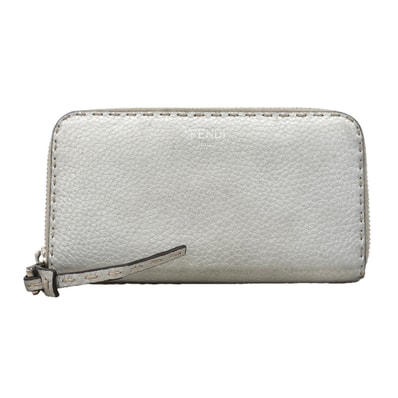 【6hd2935】フェンディ 長財布 セレリア レザー シルバー シルバー金具【中古】レディース