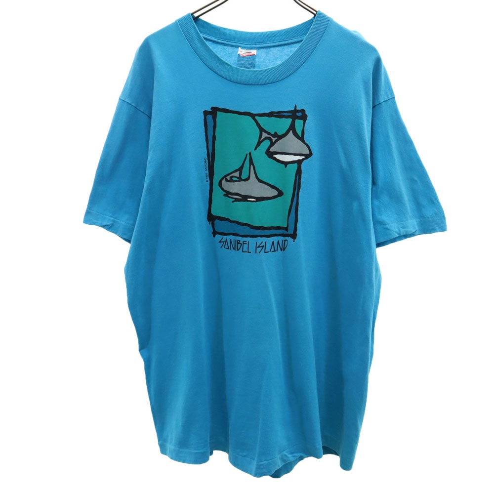 FRUIT OF THE LOOM フルーツオブザルーム 90s USA製 オールド 切り返し シャーク 半袖 Tシャツ XL 水色 シングルステッチ