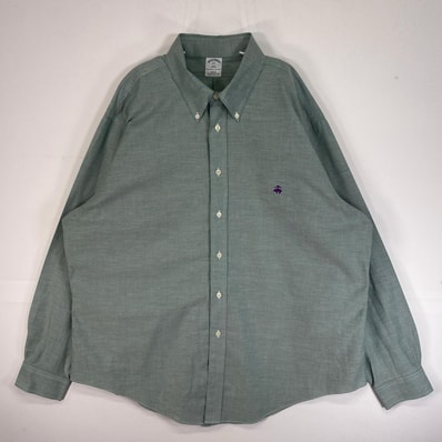 古着 ブルックスブラザーズ Brooks Brothers 長袖シャツ ロゴ 刺繍 346 ボタンダウン 2XL グリーン系 無地 メンズ