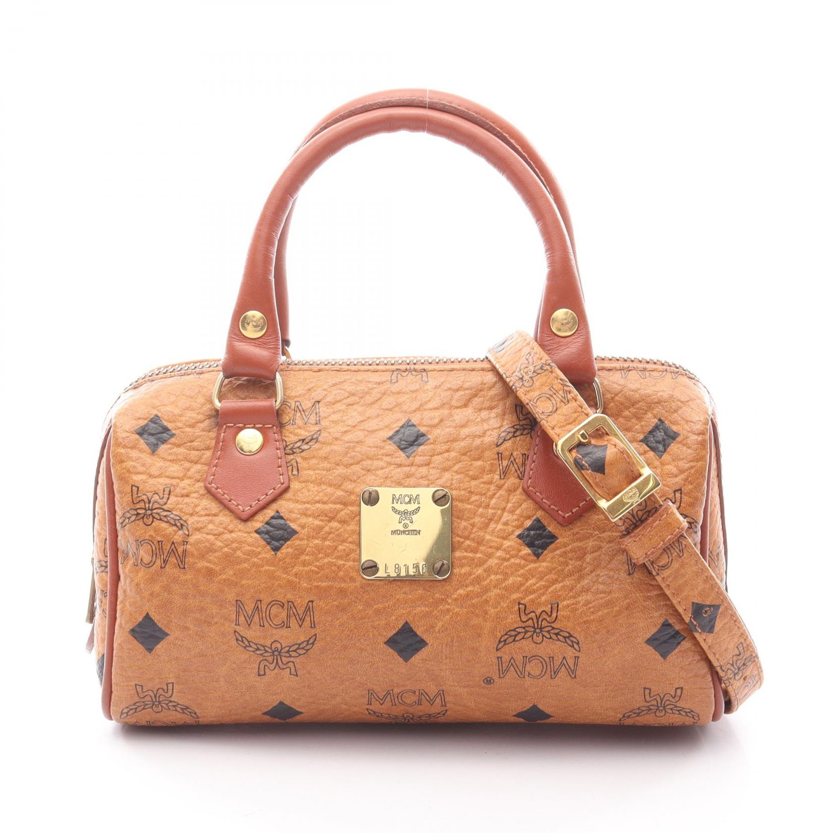 エム・シー・エム MCM ヴィセトス ハンドバッグ バッグ PVCコーティングキャンバス レザー レディース ブラウン系 【中古】