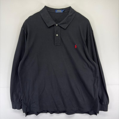古着 ポロ・ラルフローレン POLO RALPH LAUREN 長袖シャツ ワンポイントロゴ 大きいサイズ ポロシャツ 2XL ブラック系 メンズ