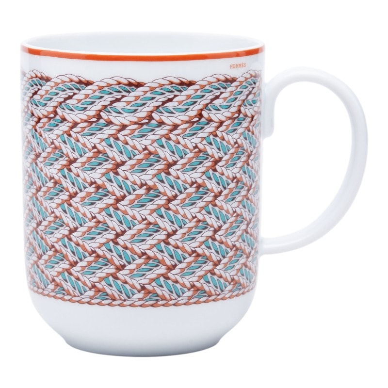 エルメス トレサージュ エケストル マグカップ ホワイト ブラウン 陶器 レディース HERMES 【中古】