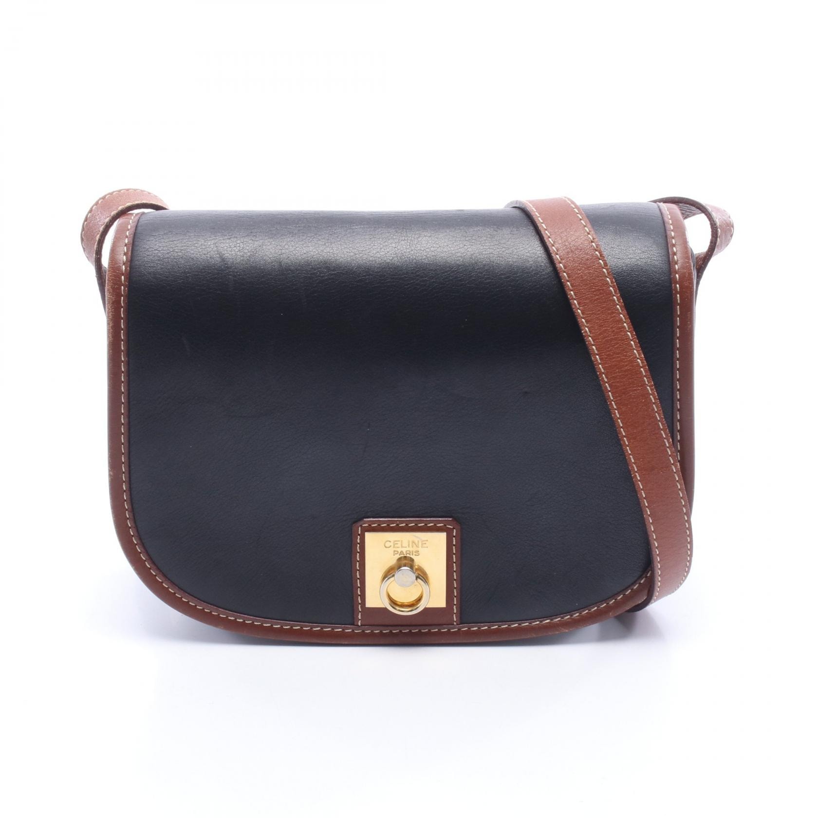 セリーヌ CELINE ショルダーバッグ バッグ レザー レディース ネイビー系 / ブラウン系 【中古】