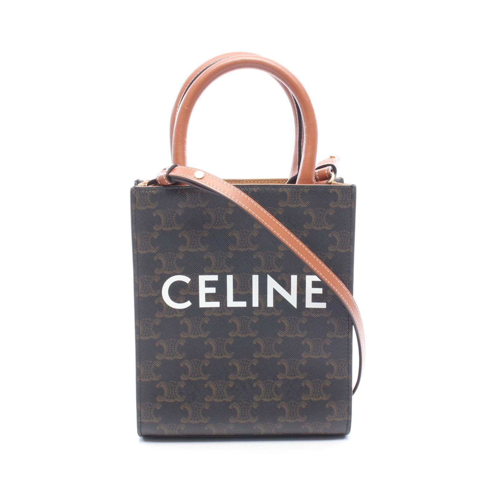 セリーヌ CELINE スモール バーティカル カバ トリオンフ トートバッグ バッグ PVCコーティングキャンバス レザー レディース ブラック系 / ブラウン系 【中古】