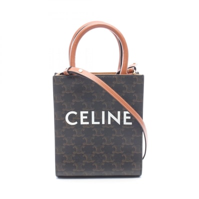 セリーヌ CELINE スモール バーティカル カバ トリオンフ トートバッグ バッグ PVCコーティングキャンバス レザー レディース ブラック系 / ブラウン系 【中古】