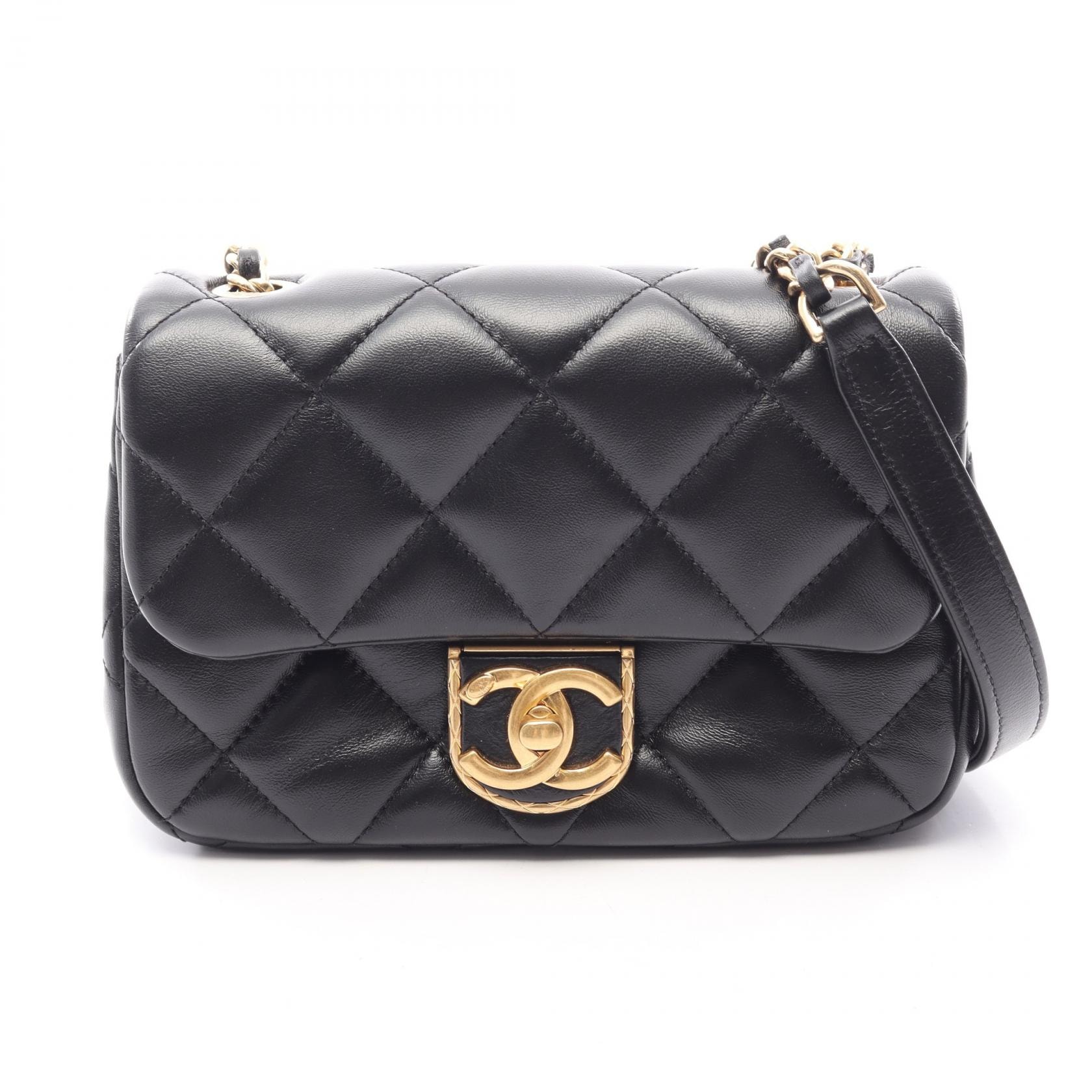 シャネル CHANEL マトラッセ スモールフラップ ショルダーバッグ バッグ ラムスキン(羊革) レディース ブラック系 AS2473 【中古】