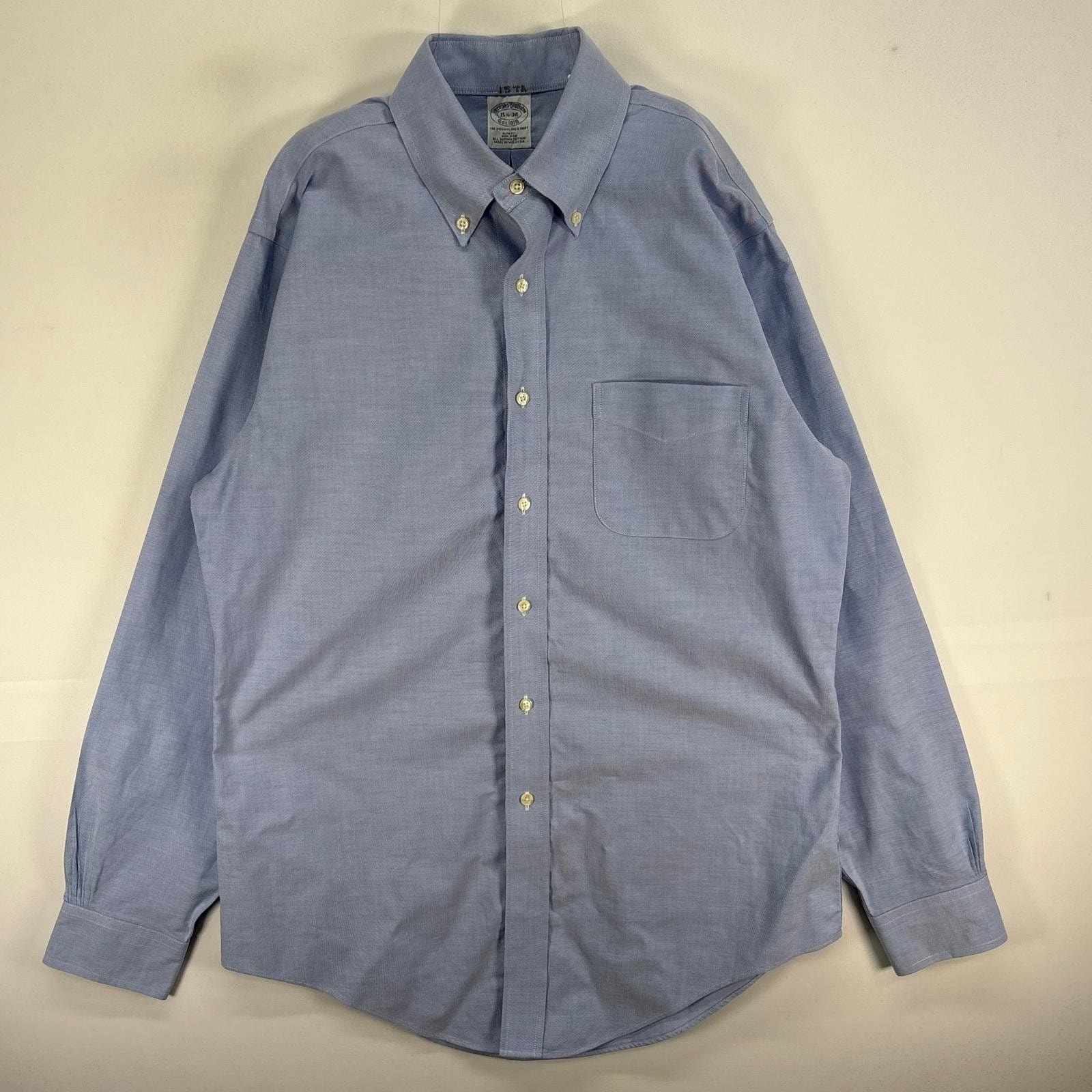 古着 ブルックスブラザーズ Brooks Brothers 長袖シャツ ボタンダウン 胸ポケ M ブルー系 無地 メンズ