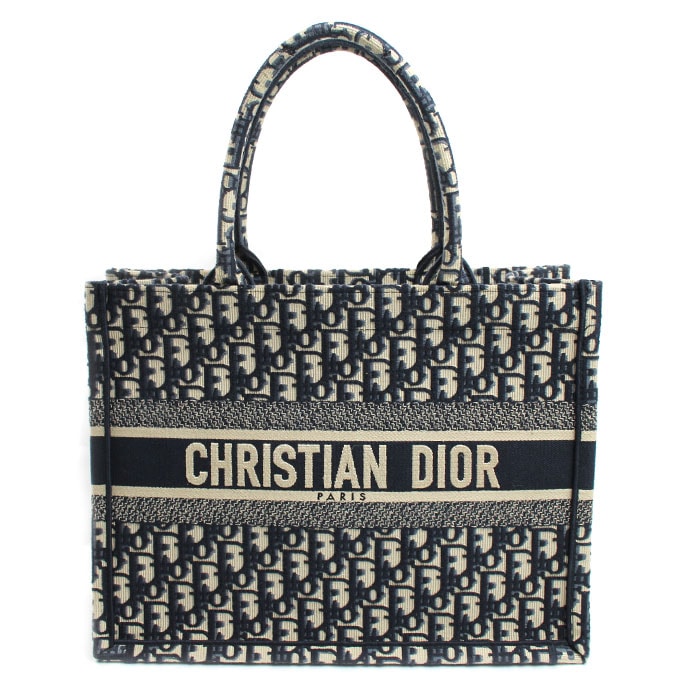 Dior ディオール オブリーク エンブロイダリー ブックトート ミディアム トートバッグ ネイビー M1296ZRIW_M828 レディース【中古】