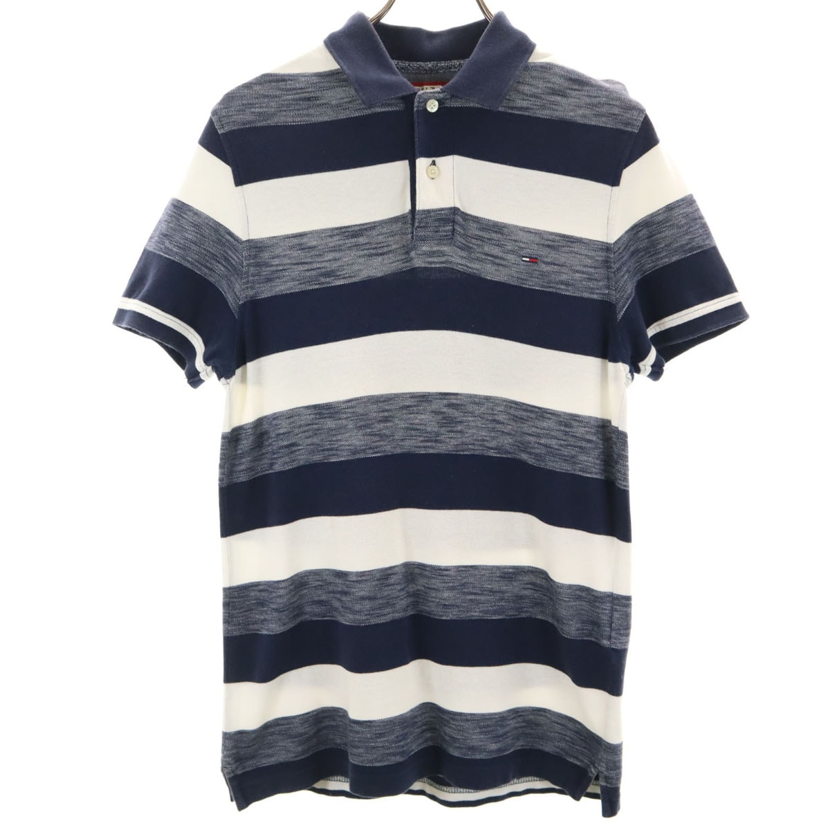 TOMMY HILFIGER トミーヒルフィガー ボーダー柄 半袖 スリムフィット ポロシャツ S ネイビー