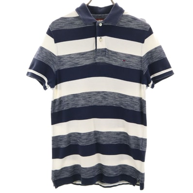 TOMMY HILFIGER トミーヒルフィガー ボーダー柄 半袖 スリムフィット ポロシャツ S ネイビー