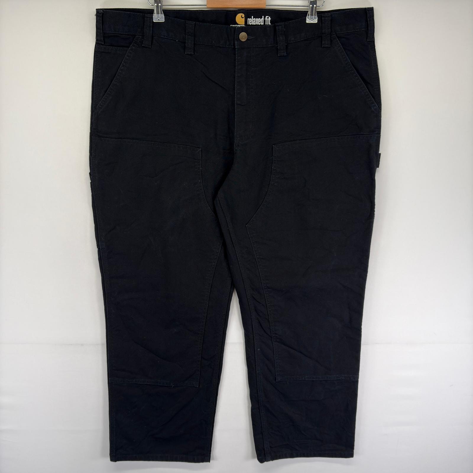 古着 カーハート Carhartt ダック パンツ ダブルニー 大きいサイズ ワンポイントロゴ ジップフライ w44 L30 ブラック系 メンズ