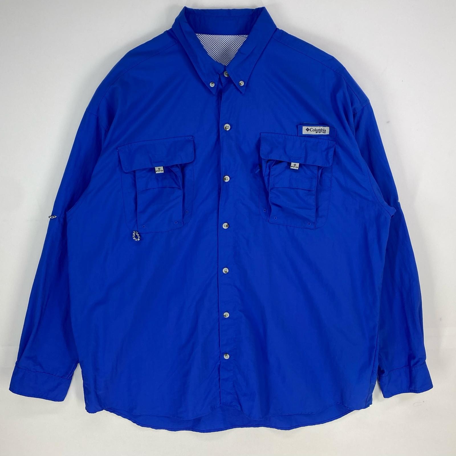 古着 コロンビア Columbia 長袖シャツ ワンポイントロゴ フィッシング PFG アウトドア ロングスリーブ ブルー系 メンズ