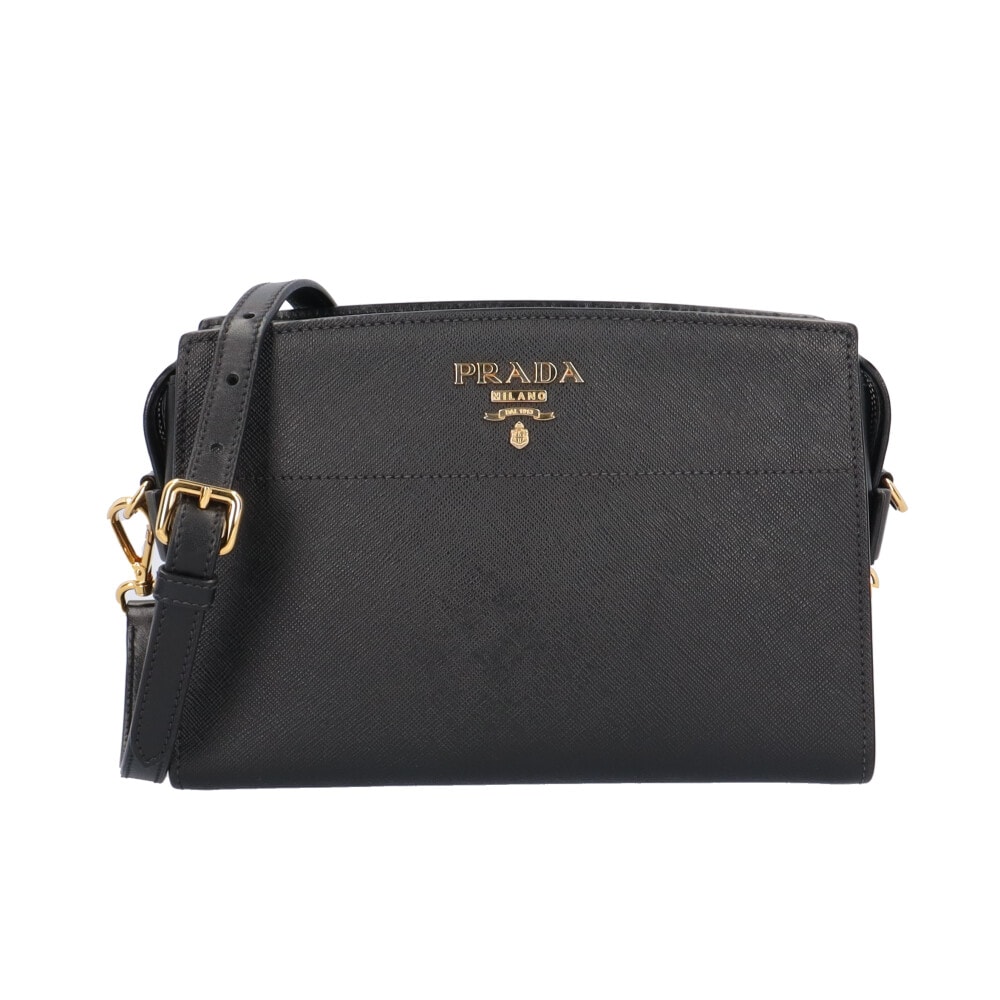 プラダ サフィアーノ ショルダーバッグ レザー 1BH104 ブラック レディース PRADA  中古