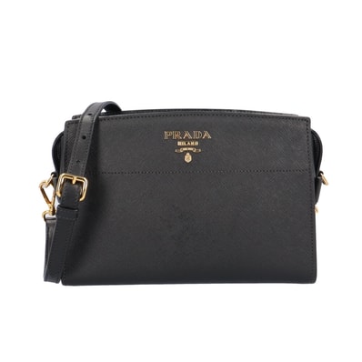 プラダ サフィアーノ ショルダーバッグ レザー 1BH104 ブラック レディース PRADA 中古