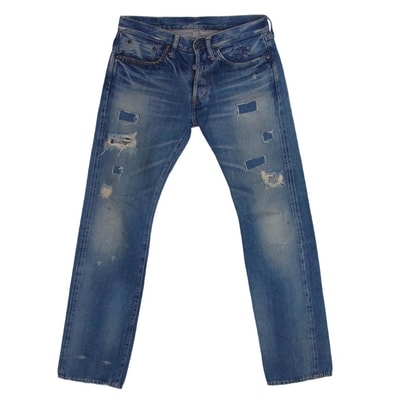HYSTERIC GLAMOUR ヒステリックグラマー デニムパンツ 4AP-1251 ダメージ加工 リペア加工 リメイク 小窓 パッチ スタッズ デニム パンツ ライトブルー系 30【中古】