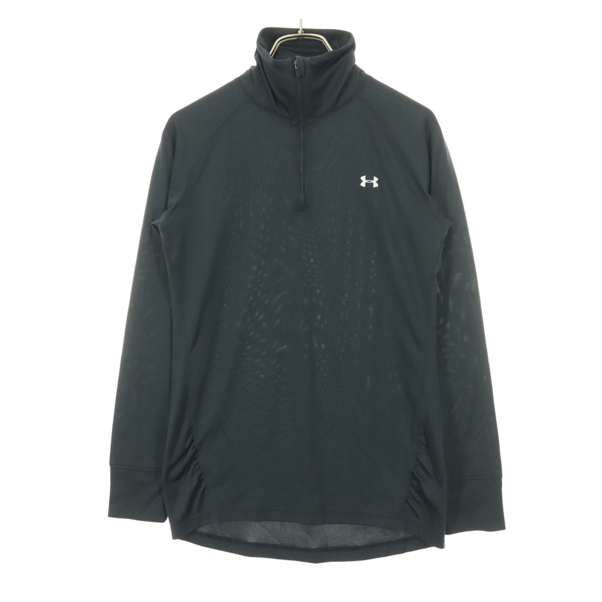 美品 UNDER ARMOUR アンダーアーマー ワンポイントロゴ 長袖 ハイネック ハーフジップ トレーニングウェア MD ブラック