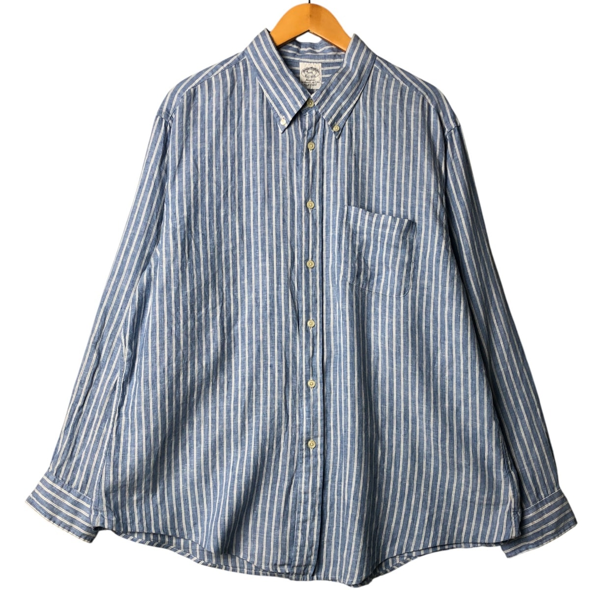 古着 ブルックスブラザーズ Brooks Brothers Est.1818 REGENT ストライプ柄 長袖 リネン ボタンダウンシャツ メンズXXL相当/eaa576745
