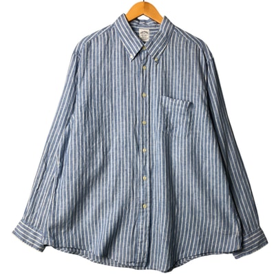 古着 ブルックスブラザーズ Brooks Brothers Est.1818 REGENT ストライプ柄 長袖 リネン ボタンダウンシャツ メンズXXL相当/eaa576745