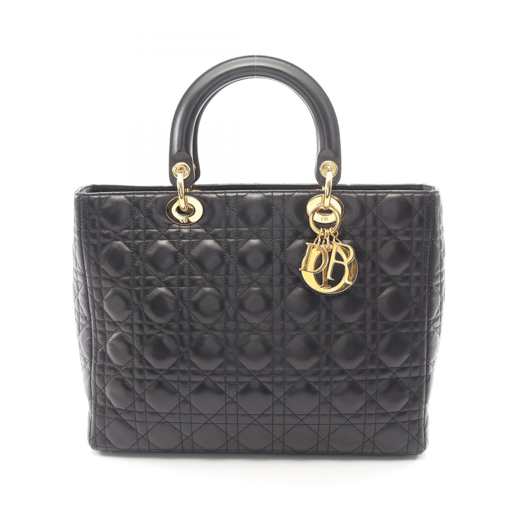 ディオール Dior レディディオール ラージ カナージュ ハンドバッグ バッグ レザー レディース ブラック系 【中古】