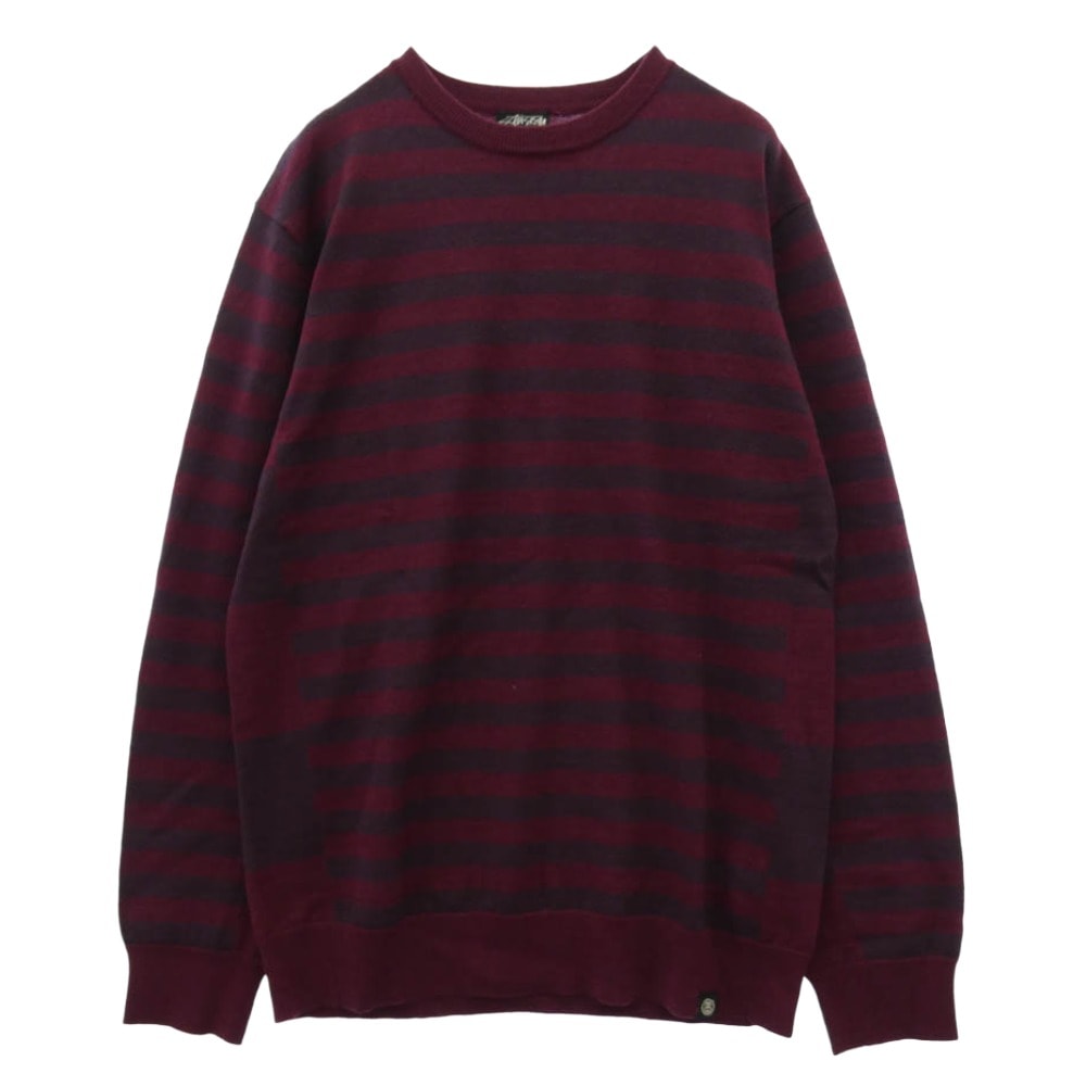 STUSSY ステューシー ボーダーライン ニット セーター ワインレッド系 XL【中古】