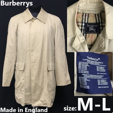 80s-90sビンテージ/イングランド製★バーバリー/Burberrys★ライナー付き/ステンカラーコート/アウター【メンズM-L/ベージュ】比翼仕立て◆BC156※ieG