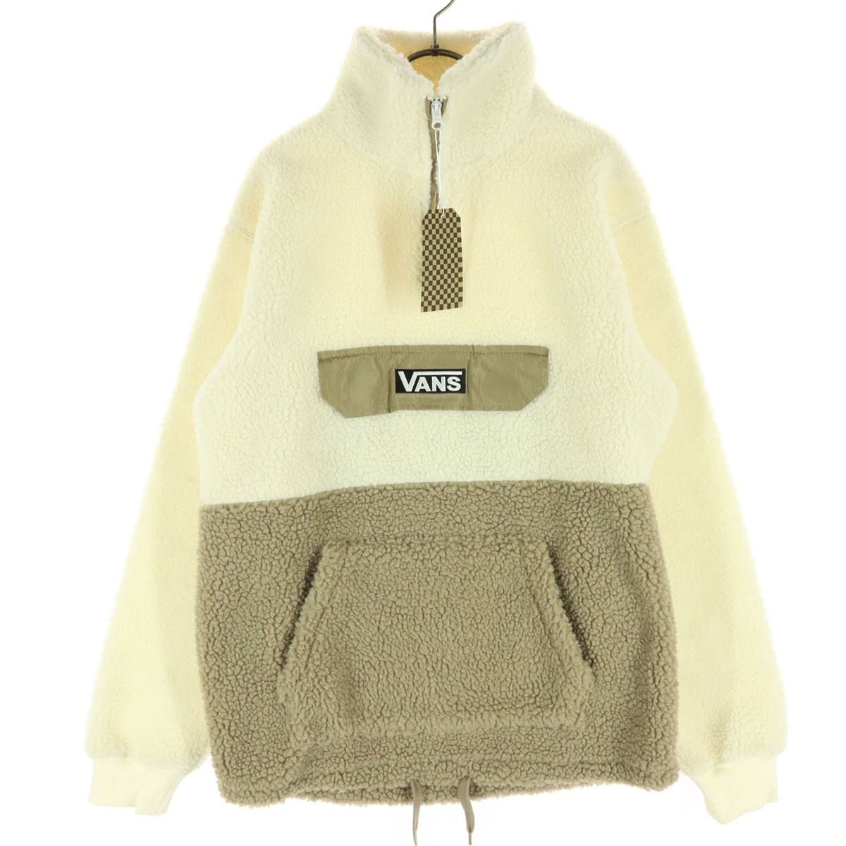 未使用 VANS バンズ ワンポイントロゴ 長袖 バイカラー ハーフジップ ハイネック ボアジャケット M ホワイト