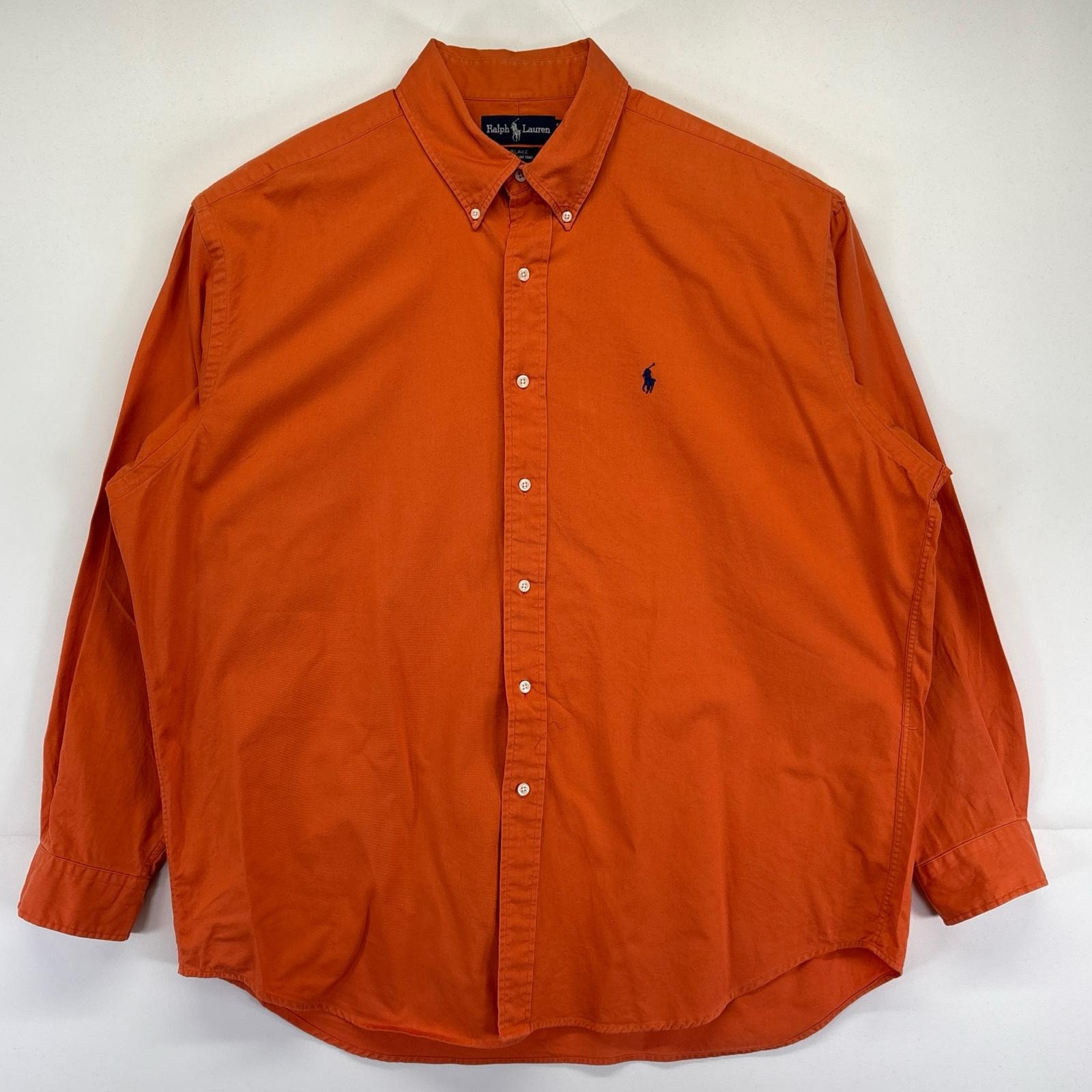 古着 90's/90年代 ラルフローレン RALPH LAUREN 長袖シャツ 大きいサイズ オックスフォード ワンポイントロゴ 無地 XL オレンジ メンズ