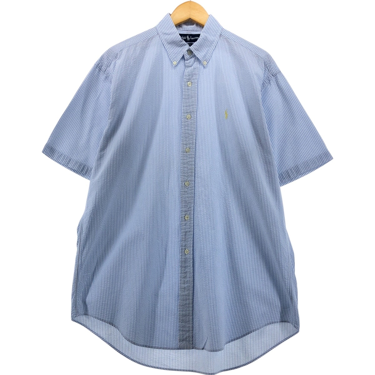 古着 ラルフローレン Ralph Lauren BLAKE シアサッカー 半袖 コットン ストライプシャツ メンズM相当/eaa555145