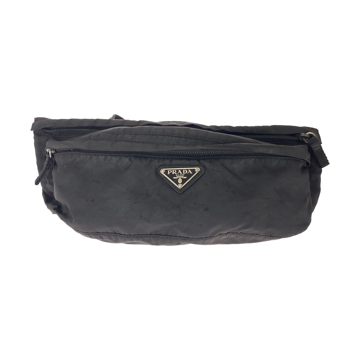 PRADA プラダ テスート 三角ロゴプレート ブラック 黒 シルバー金具 ナイロン ボディバッグ ウエストバッグ 602189 【中古】