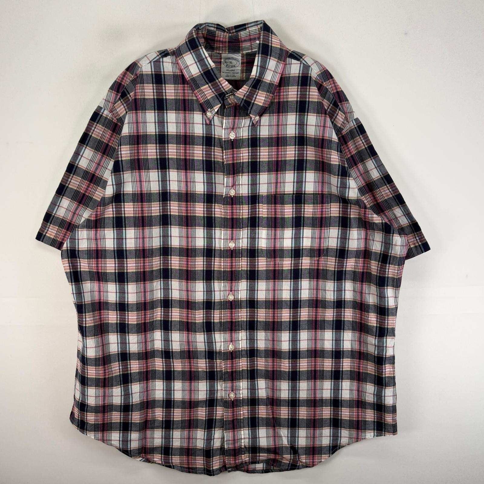 古着 ブルックスブラザーズ Brooks Brothers 半袖シャツ 胸ポケ REGENT 1818 XL  パープル系 チェック メンズ