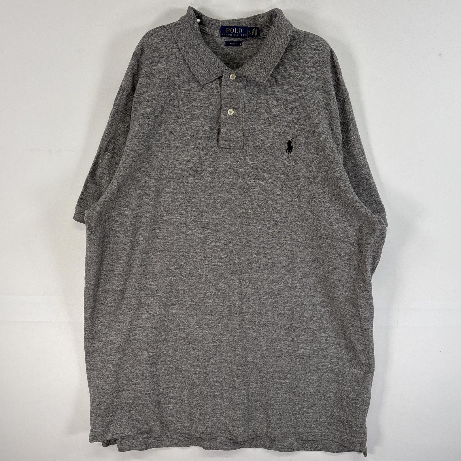古着 ポロ・ラルフローレン POLO RALPH LAUREN 鹿の子 半袖 ポロシャツ ロゴ 刺繍 2ボタン 大きいサイズ XL  グレー 無地 メンズ