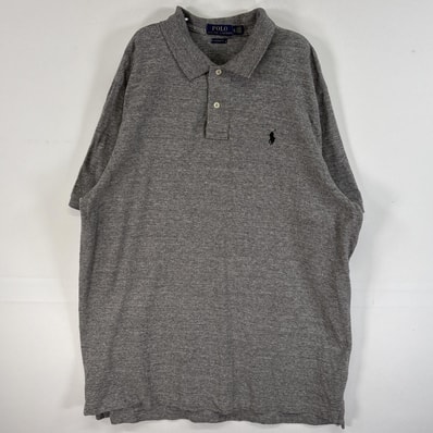 古着 ポロ・ラルフローレン POLO RALPH LAUREN 鹿の子 半袖 ポロシャツ ロゴ 刺繍 2ボタン 大きいサイズ XL グレー 無地 メンズ