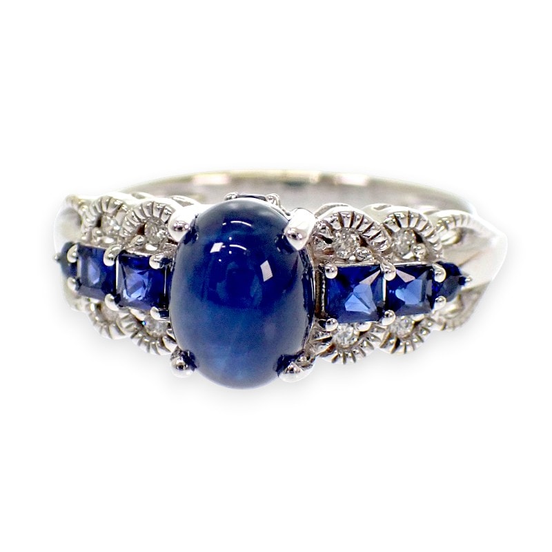 デザインジュエリー カボションサファイヤ 10号 リング K18ホワイトゴールド ブルー サファイヤ ダイヤモンド レディース【中古】【Aランク】