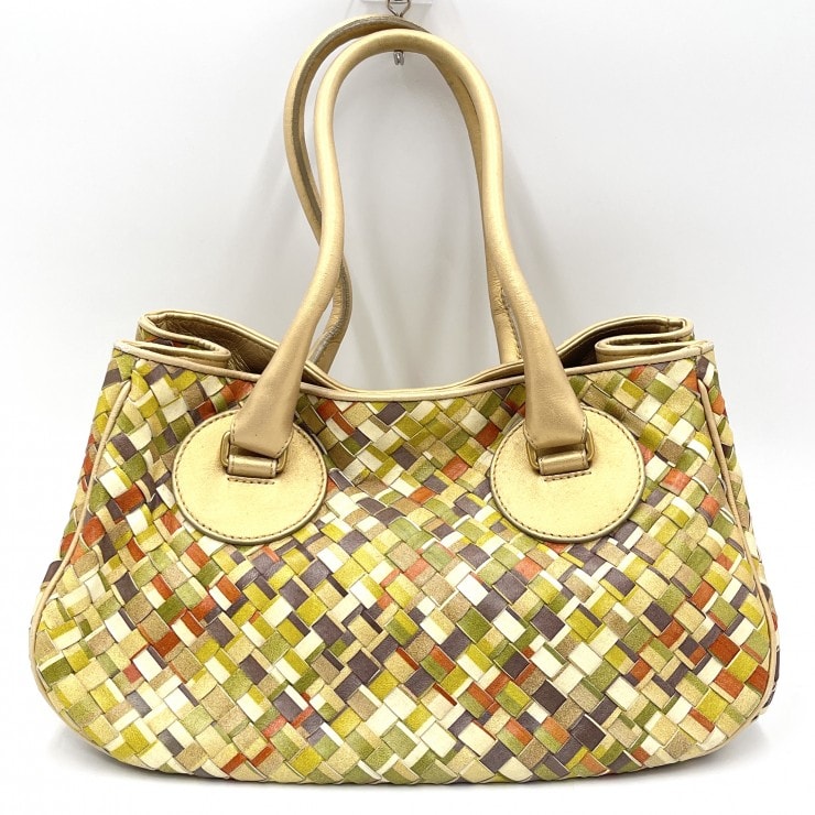 BOTTEGA VENETA(ボッテガヴェネタ)イントレチャート トートバッグ ハンドバッグ マルチカラー レザー レディース 保存袋付【中古】