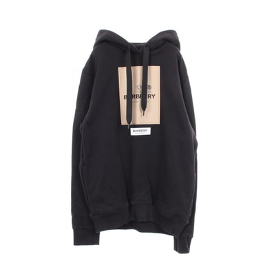 バーバリー BURBERRY ラベルアップリケ パーカー 衣料品 トップス コットン メンズ ブラック系 【中古】