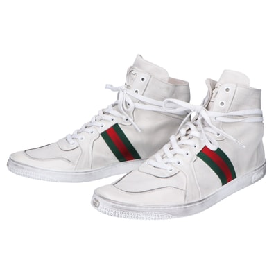グッチ ホワイト 864414 ストレッチ レザー ハイトップスニーカー 10
