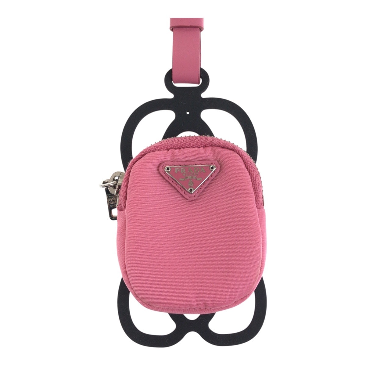 美品 PRADA プラダ テスート 三角ロゴプレート ピンク シルバー 金具 ナイロン ゴム/ コインケース スマホケース iPhoneケース スマートフォンホルダー 603055 【中古】