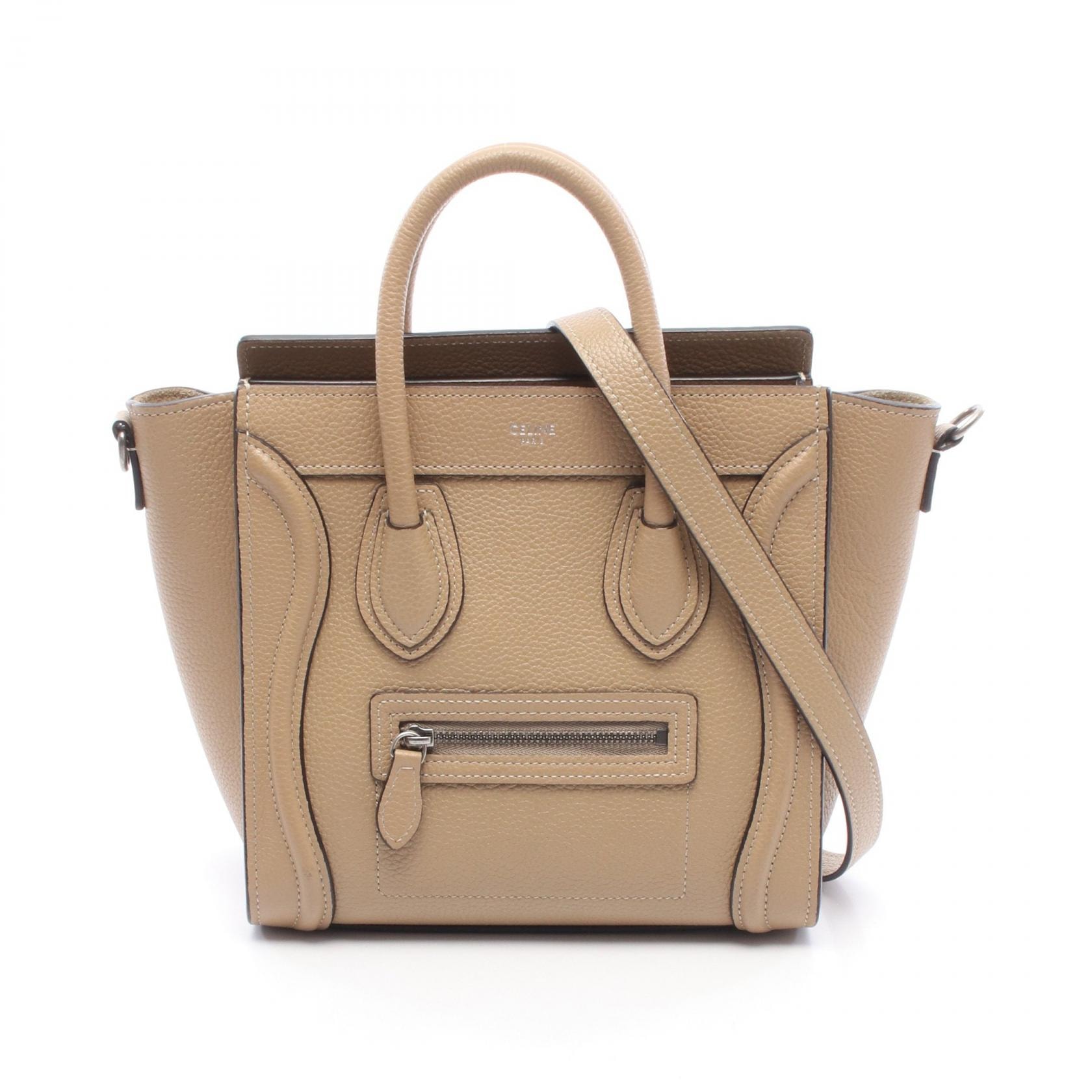 セリーヌ CELINE ラゲージ ナノショッパー 2WAY ハンドバッグ バッグ レザー レディース ベージュ系 189243 【中古】