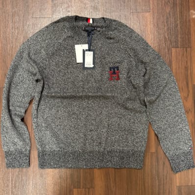 Tommy Hilfiger モノグラム クルーネック セーター グレー L 新品 タグ付き / 品番 MW27938000