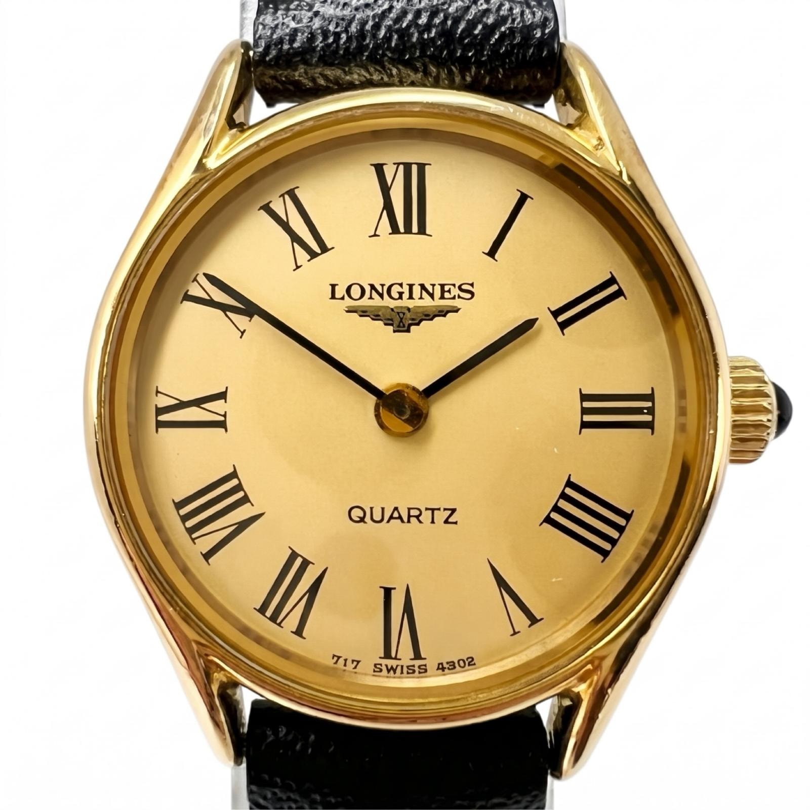 美品 LONGINES ロンジン 4302 腕時計 レザー ゴールド クォーツ ゴールド文字盤 レディース【中古】